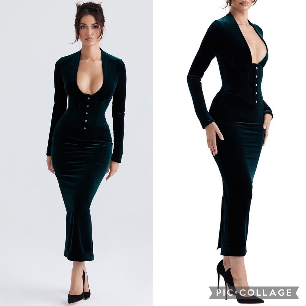 House of CB Arabella Forest Velvet Corset Dress